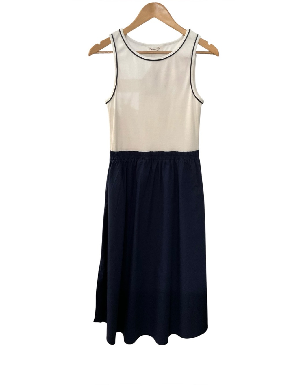 Sleeveless Two-Tone Midi Dress in White and Navy